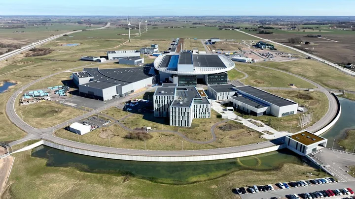 Aerial view of the European Spallation Source facilities in Lund, Sweden.