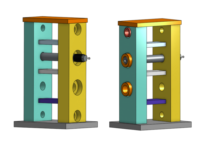 Technical representation of the PCCF tie-rod insertion tooling, showing two vertical frames.